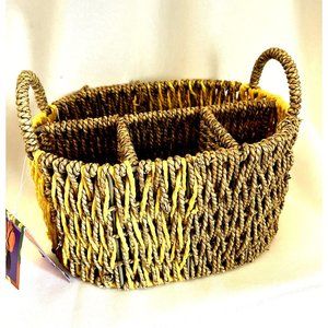 Tabitha Brown Utensil Seagrass Caddy/Holder With handles Yellow / Natural - NWT
